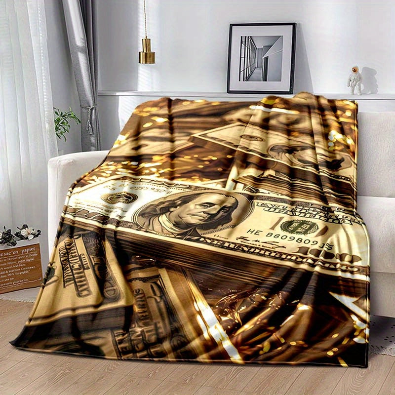 Luxurious Money Print Flannel Blanket – Cozy and Plush Polyester Throw for Sofa, Bed, and Office – Large Size for Camping, Multi-Purpose Gift for All Seasons – Premium Softness and Warmth Lootquake LLC