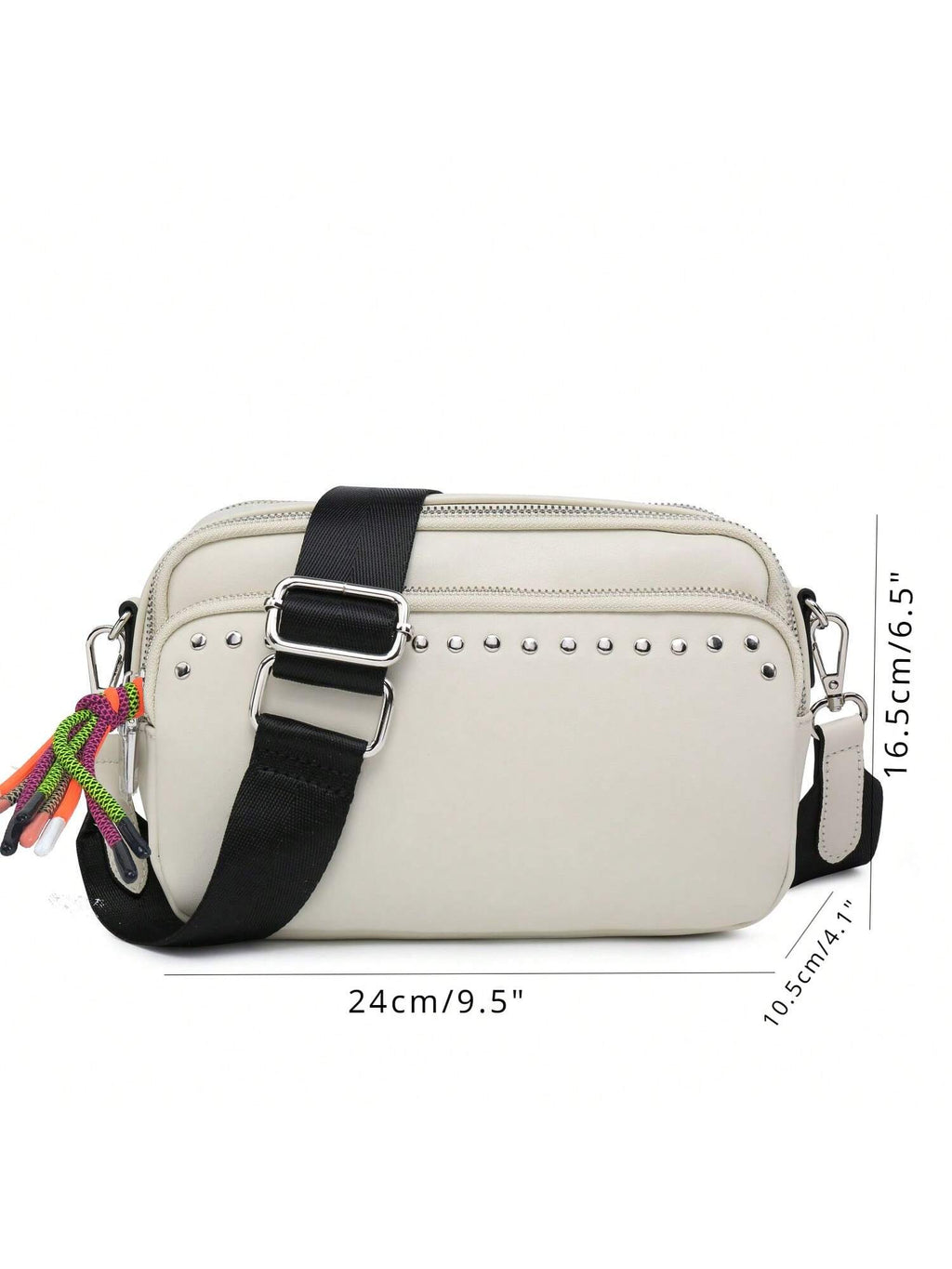 Women Small Crossbody Bag Beige With Multiple Pockets Trendy Tassel Compact Organized Square Purse Black With Wide Comfortable Nylon Guitar Strap - SJB-DIAMOND ELITES