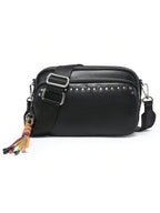 Women Small Crossbody Bag Beige With Multiple Pockets Trendy Tassel Compact Organized Square Purse Black With Wide Comfortable Nylon Guitar Strap - SJB-DIAMOND ELITES