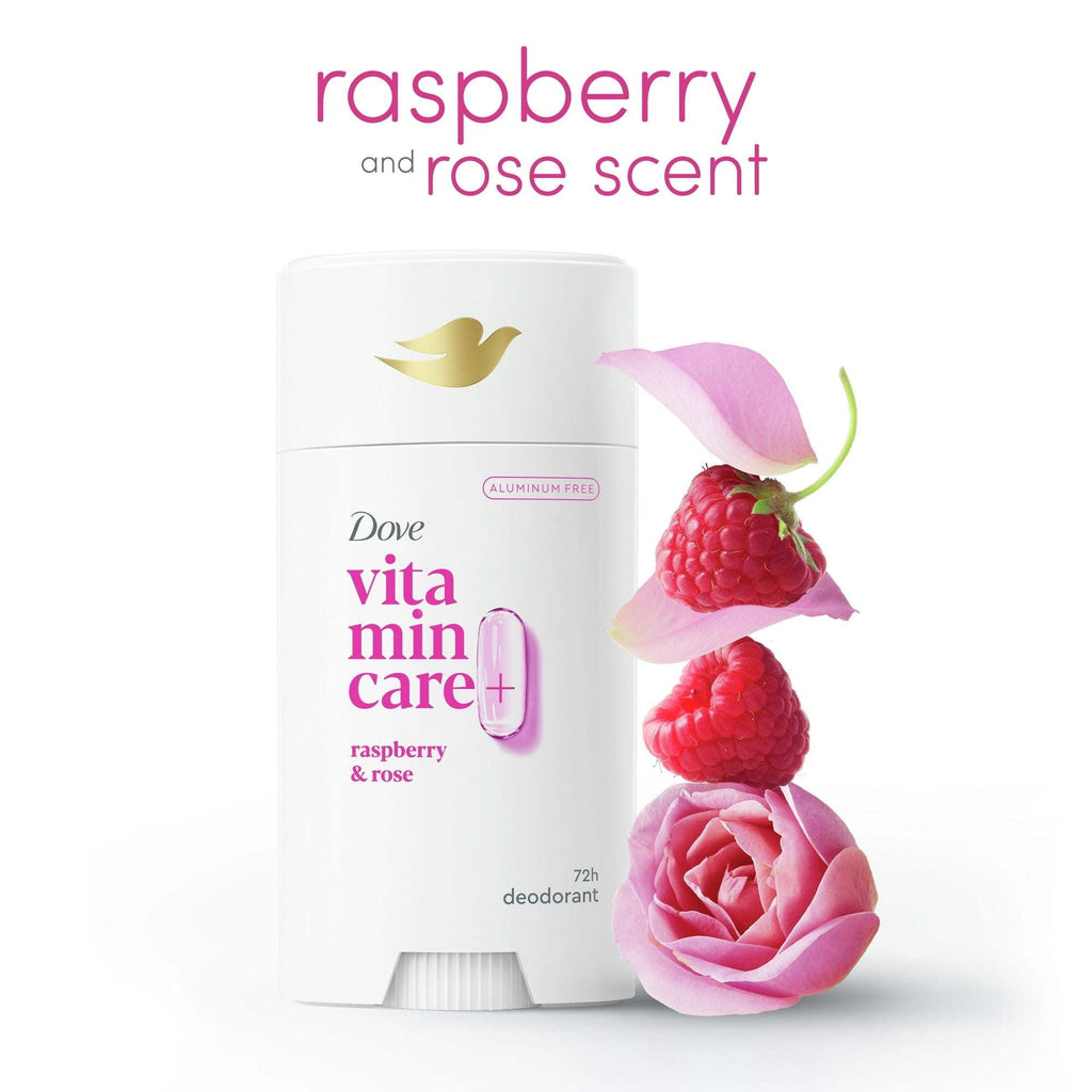 Dove VitaminCare+ No White Marks Women's Deodorant Stick Raspberry & Rose Aluminum Free, 2.6 oz