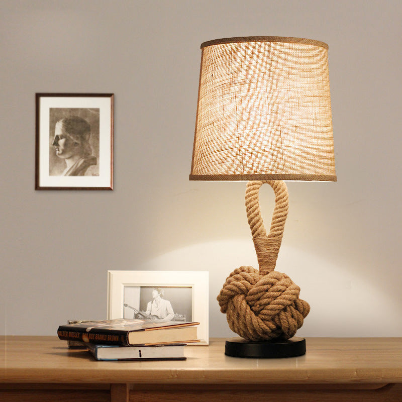 Metal Table Lamp American Retro Bedroom Fabric Craft Hemp Rope Pi-Mart