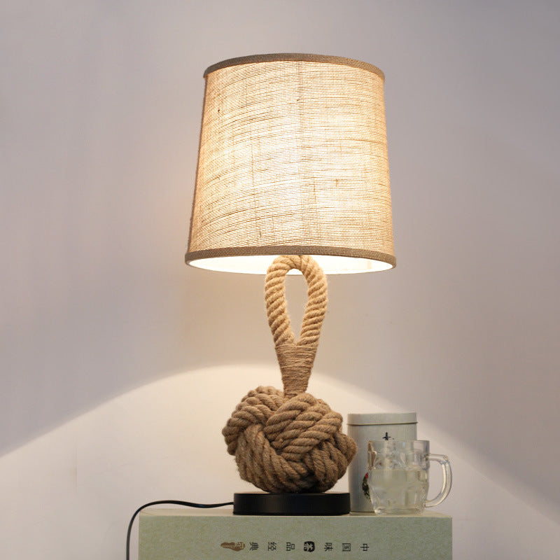 Metal Table Lamp American Retro Bedroom Fabric Craft Hemp Rope Pi-Mart