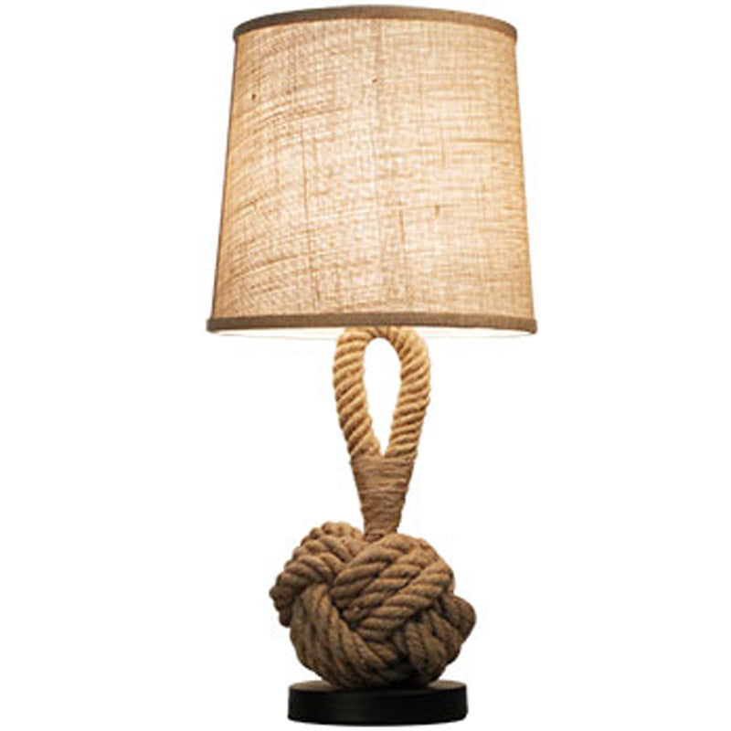 Metal Table Lamp American Retro Bedroom Fabric Craft Hemp Rope Pi-Mart