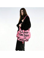 Canvas Messenger Bag Crossbody Bag Letter Printed Waterproof Shoulder Nylon College Student Women's Shoulder Bag Goth Punk Shoulder Satchels Harajuku Grunge Handbag - SJB-DIAMOND ELITES