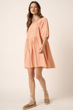 Pintuck Detail Tie Back Mini Dress For Women – Chic and Trendy Mini Dress with Playful Tie Back and Textured Pintuck Design