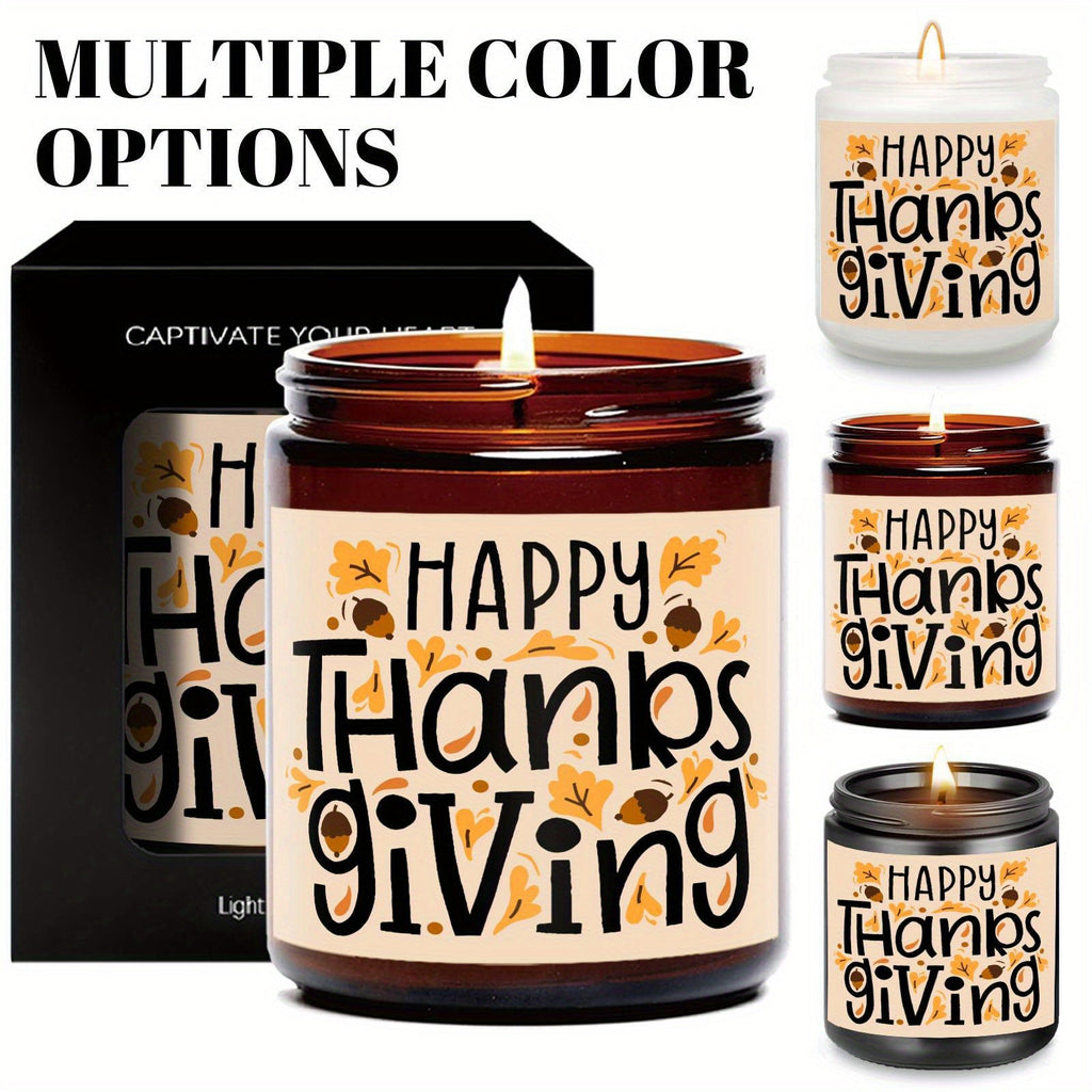 Happy Thanksgiving Day Scented Candle Fall Themed Autumn Orange Pumpkin Terracotta Burnt Rustic Farmhouse November Give Thanks Decoration Gift Idea for Home Women Woman Hostess Men Friends Her Mom Wife Grandma Cute Item Lootquake LLC