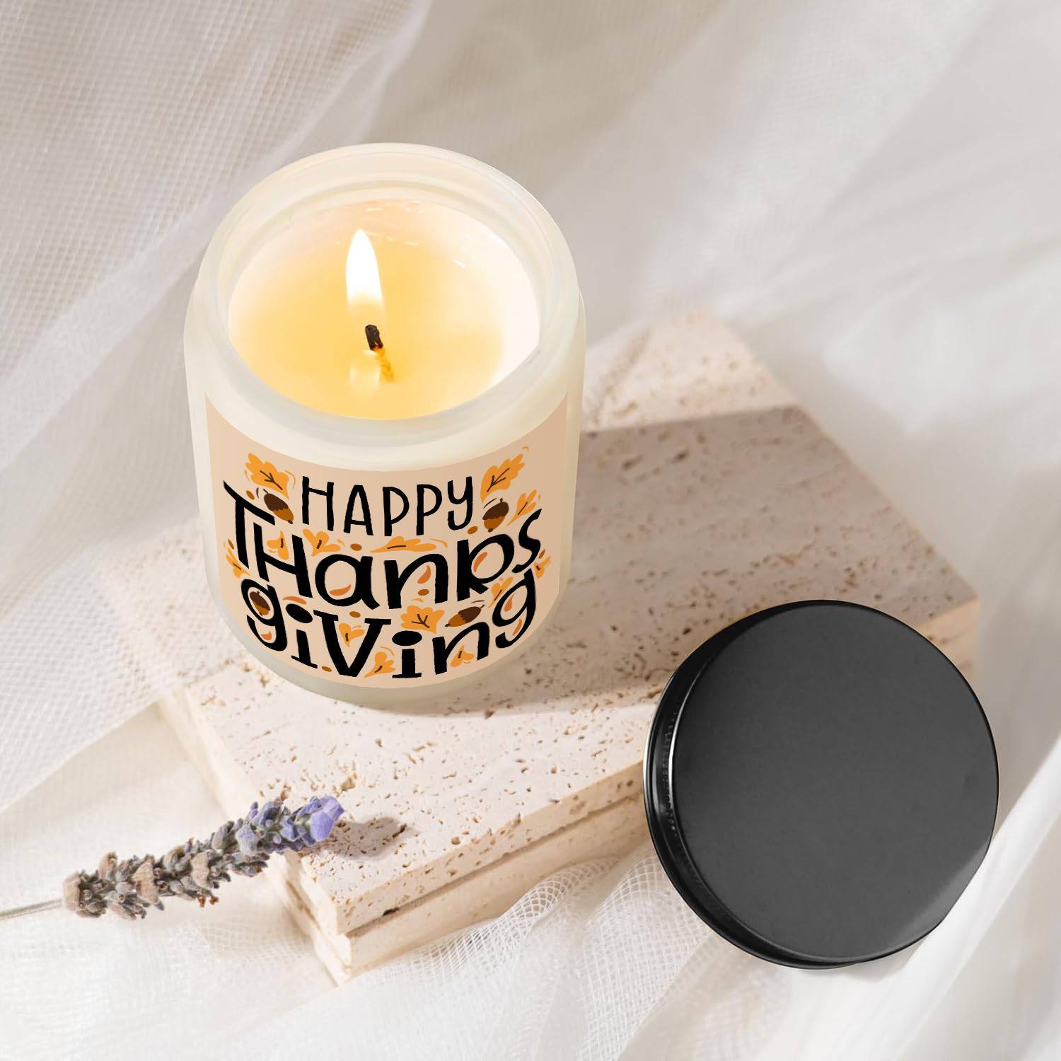 Happy Thanksgiving Day Scented Candle Fall Themed Autumn Orange Pumpkin Terracotta Burnt Rustic Farmhouse November Give Thanks Decoration Gift Idea for Home Women Woman Hostess Men Friends Her Mom Wife Grandma Cute Item Lootquake LLC