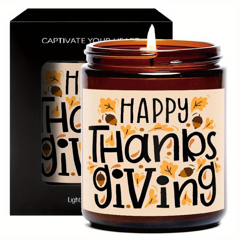 Happy Thanksgiving Day Scented Candle Fall Themed Autumn Orange Pumpkin Terracotta Burnt Rustic Farmhouse November Give Thanks Decoration Gift Idea for Home Women Woman Hostess Men Friends Her Mom Wife Grandma Cute Item Lootquake LLC