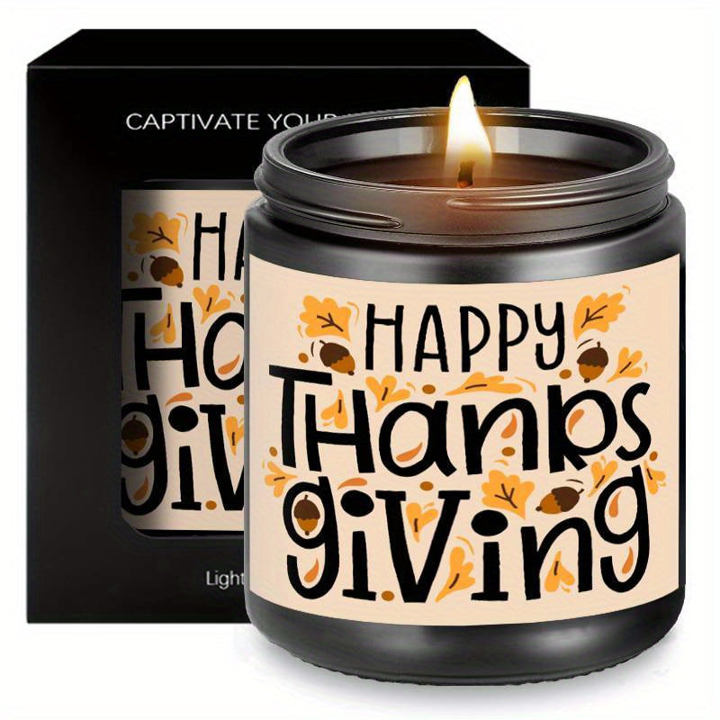 Happy Thanksgiving Day Scented Candle Fall Themed Autumn Orange Pumpkin Terracotta Burnt Rustic Farmhouse November Give Thanks Decoration Gift Idea for Home Women Woman Hostess Men Friends Her Mom Wife Grandma Cute Item Lootquake LLC