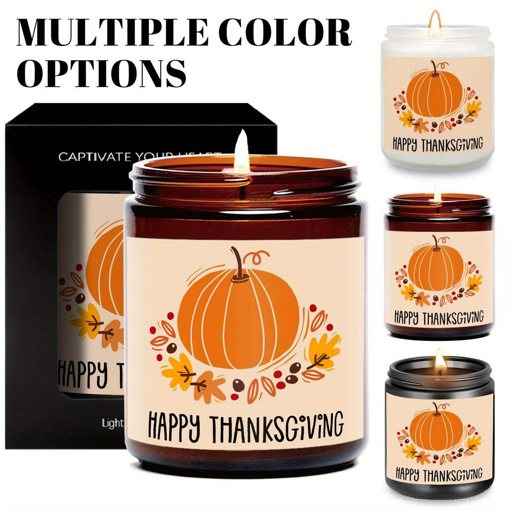 Happy Thanksgiving Day Scented Candle Fall Themed Autumn Orange Pumpkin Terracotta Burnt Rustic Farmhouse November Give Thanks Decoration Gift Idea for Home Women Woman Hostess Men Friends Her Mom Wife Grandma Cute Item Lootquake LLC