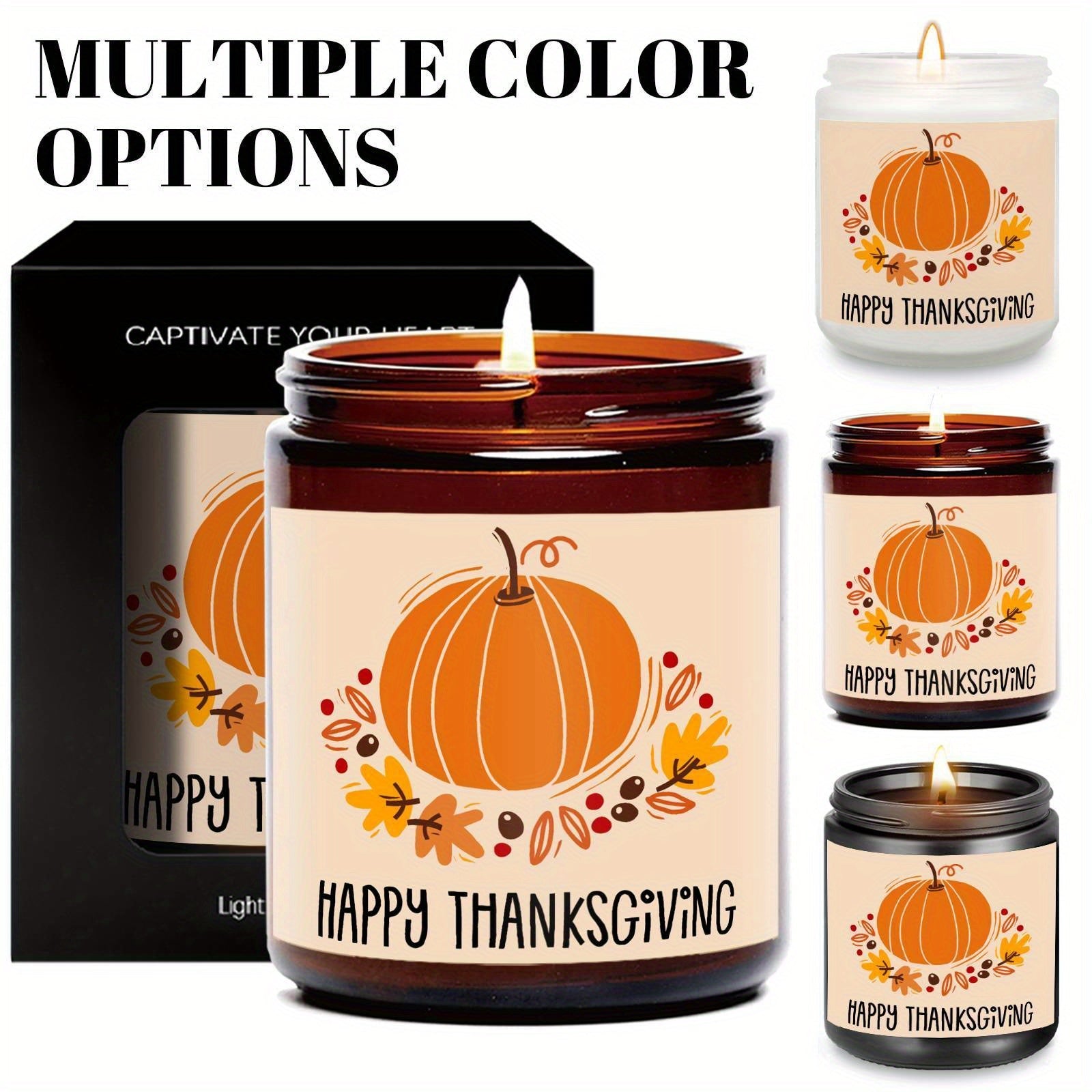 Happy Thanksgiving Day Scented Candle Fall Themed Autumn Orange Pumpkin Terracotta Burnt Rustic Farmhouse November Give Thanks Decoration Gift Idea for Home Women Woman Hostess Men Friends Her Mom Wife Grandma Cute Item Lootquake LLC