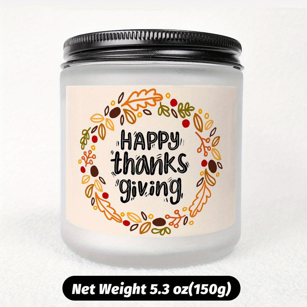 Happy Thanksgiving Day Scented Candle Fall Themed Autumn Orange Terracotta Burnt Rustic Farmhouse November Harvest Give Thanks Decoration Gift Idea for Home Women Woman Hostess Men Friends Her Mom Wife Grandma Cute Ite