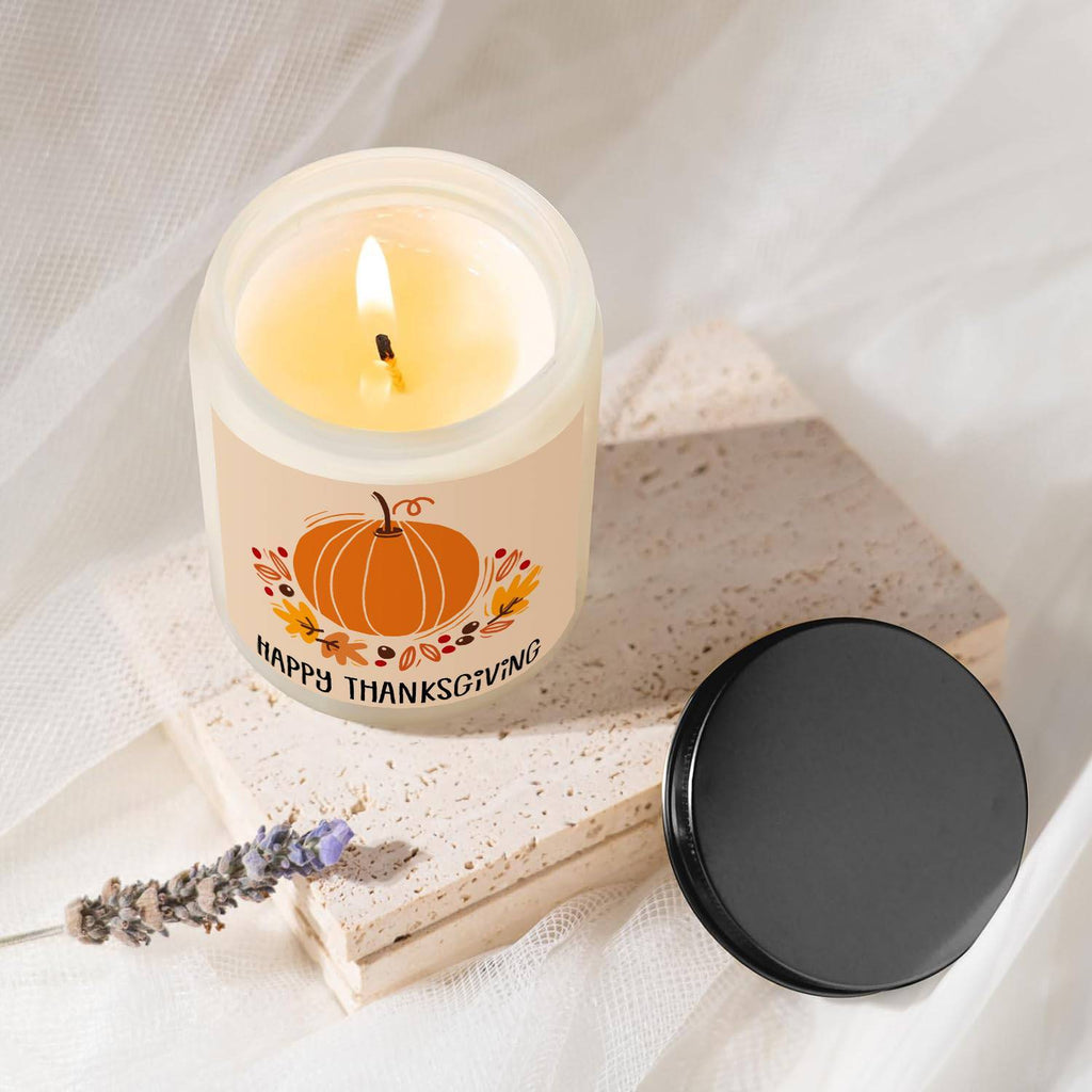 Happy Thanksgiving Day Scented Candle Fall Themed Autumn Orange Pumpkin Terracotta Burnt Rustic Farmhouse November Give Thanks Decoration Gift Idea for Home Women Woman Hostess Men Friends Her Mom Wife Grandma Cute Item Lootquake LLC