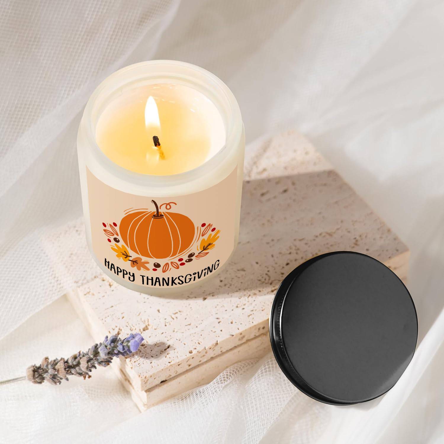 Happy Thanksgiving Day Scented Candle Fall Themed Autumn Orange Pumpkin Terracotta Burnt Rustic Farmhouse November Give Thanks Decoration Gift Idea for Home Women Woman Hostess Men Friends Her Mom Wife Grandma Cute Item Lootquake LLC
