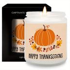 Happy Thanksgiving Day Scented Candle Fall Themed Autumn Orange Pumpkin Terracotta Burnt Rustic Farmhouse November Give Thanks Decoration Gift Idea for Home Women Woman Hostess Men Friends Her Mom Wife Grandma Cute Item Lootquake LLC
