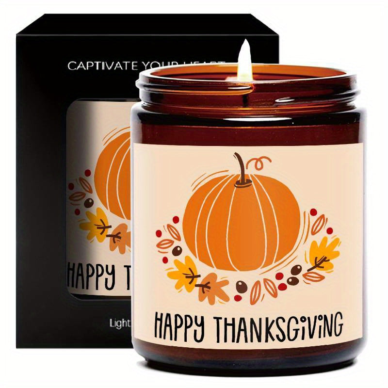 Happy Thanksgiving Day Scented Candle Fall Themed Autumn Orange Pumpkin Terracotta Burnt Rustic Farmhouse November Give Thanks Decoration Gift Idea for Home Women Woman Hostess Men Friends Her Mom Wife Grandma Cute Item Lootquake LLC