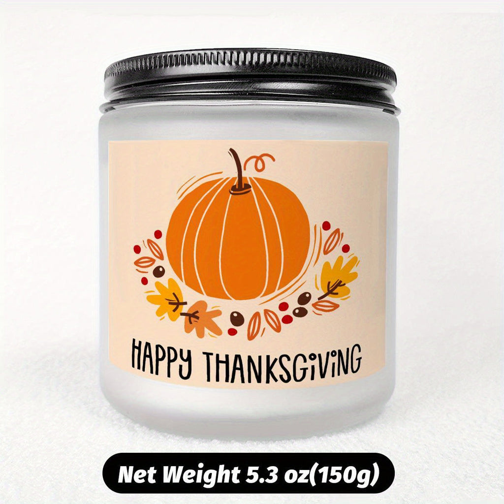 Happy Thanksgiving Day Scented Candle Fall Themed Autumn Orange Pumpkin Terracotta Burnt Rustic Farmhouse November Give Thanks Decoration Gift Idea for Home Women Woman Hostess Men Friends Her Mom Wife Grandma Cute Item Lootquake LLC