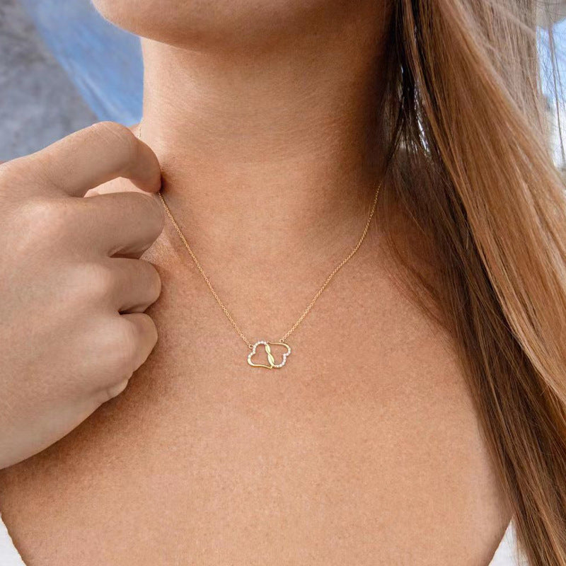 Fashion Double Heart Love Necklace With Rhinestones Inlaid Zircon Mother Valentine's Day Gift Pi-Mart
