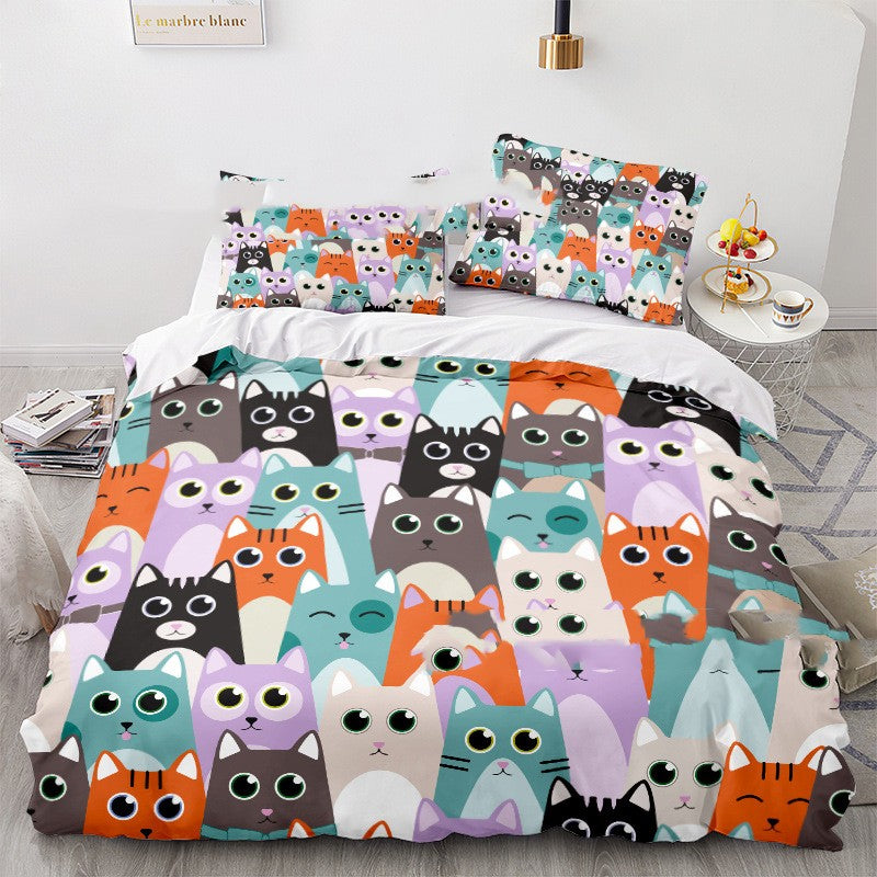 Cat Series 3d Digital Printed Quilt Cover Three-piece Set Pi-Mart