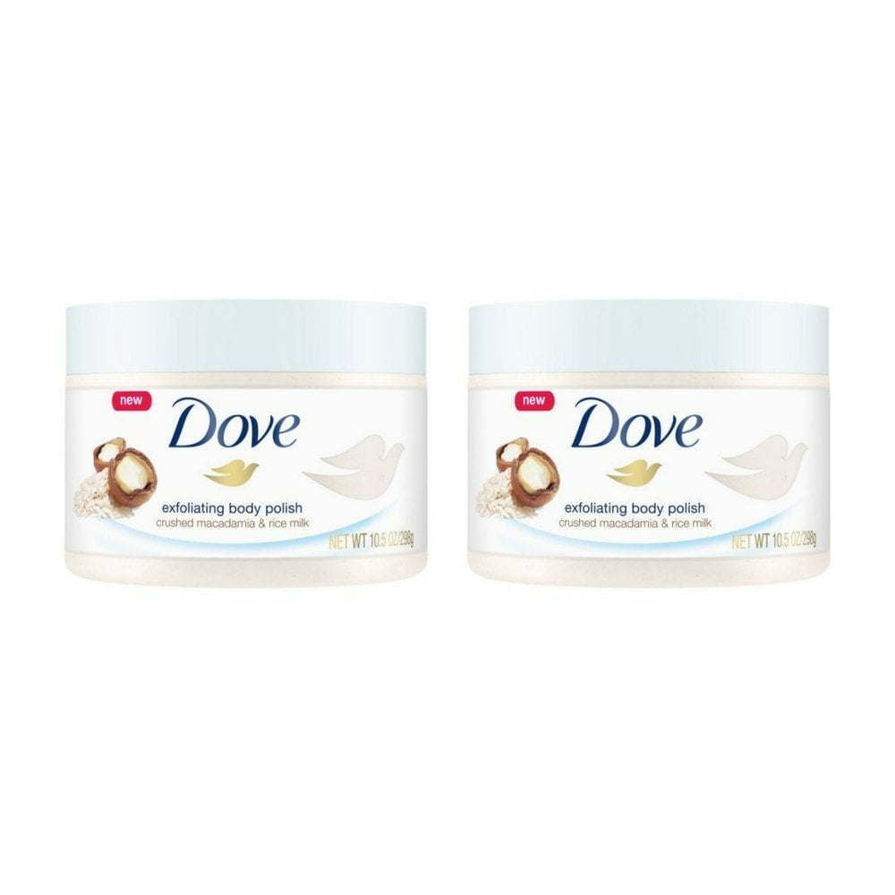 Dove Exfoliant Moderate Body Polish, Crushed Macadamia and Rice Milk, 10.5 oz (2 pack) (Bundle)