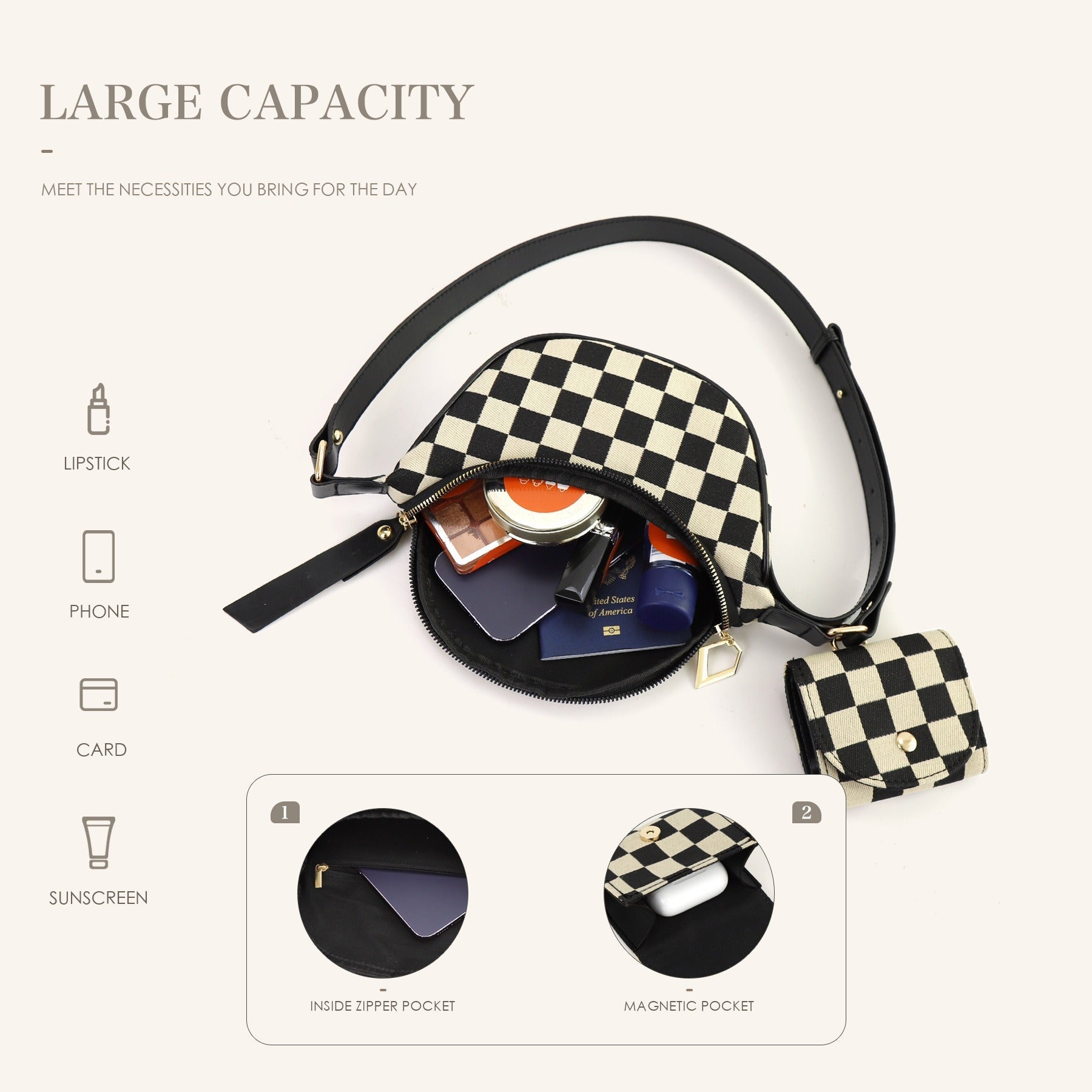 Small Crossbody Versatile Checkerboard Chest Bag – Fashion Plaid Waist Bag, Stylish Messenger Bag & Fanny Pack for Everyday Use - SJB-DIAMOND ELITES