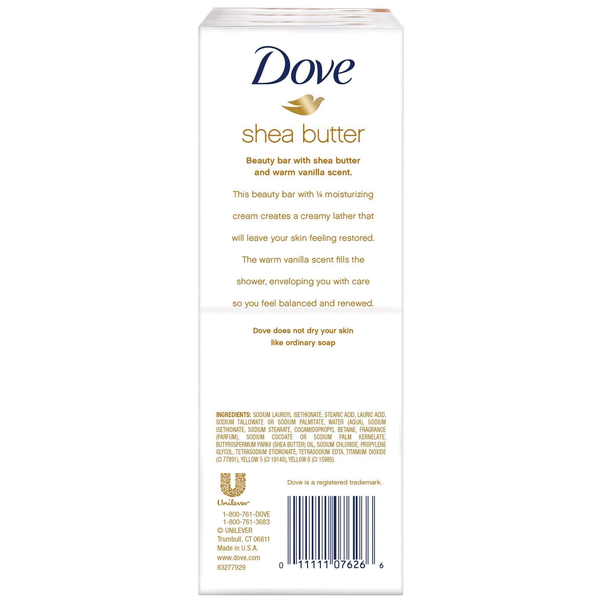 Dove Shea Butter Moisturizer Cream Bars, Shea Butter & Vanilla, 3.17 oz, 6 Ct