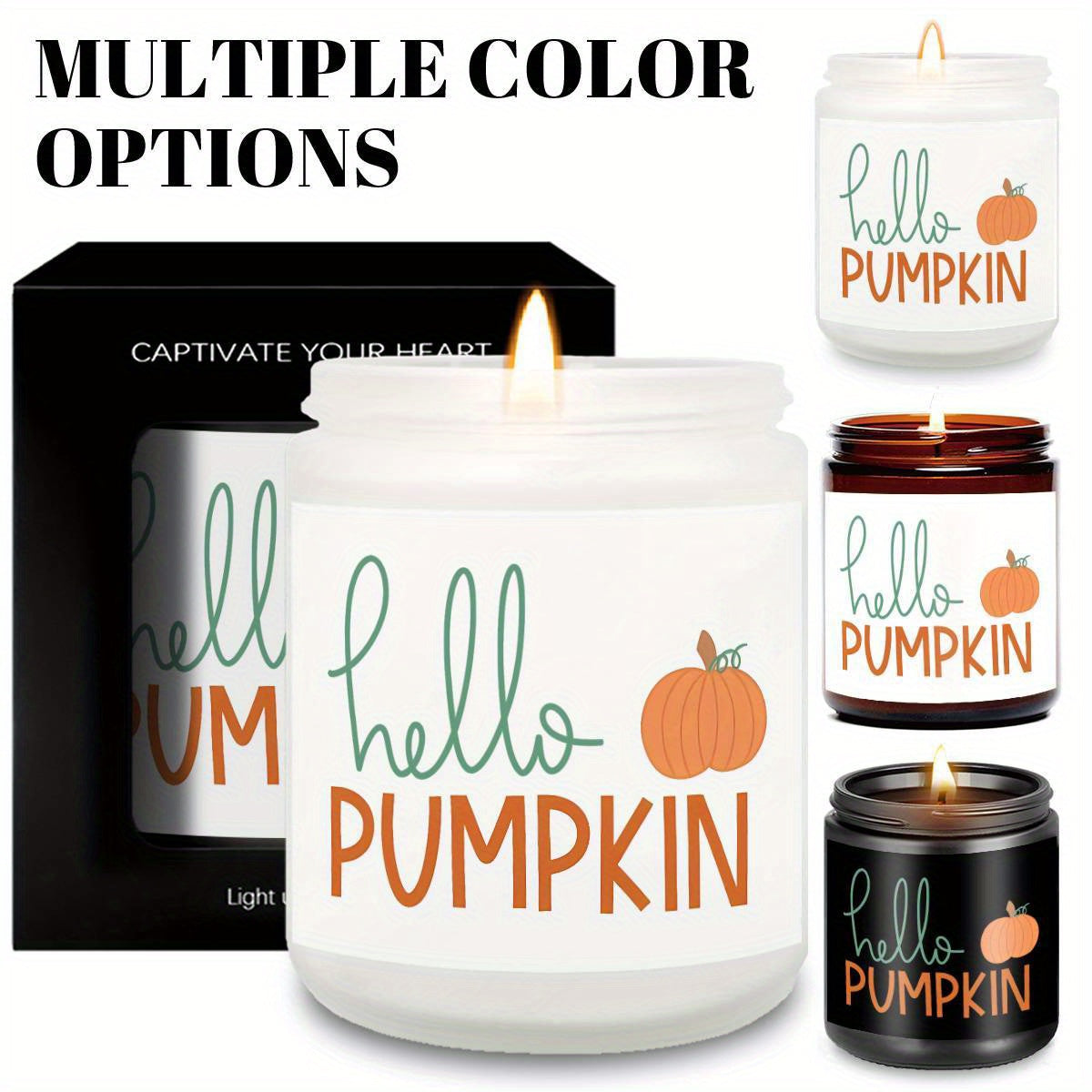 Hello Pumpkin Scented Candle Fall AutumnThemed Orange Terracotta Burnt Rustic Farmhouse September October Harvest Thanksgiving Day Decoration Gift for Women Woman Hostess Friends Her Mom Wife Grandma Cute Items Essenti Lootquake LLC