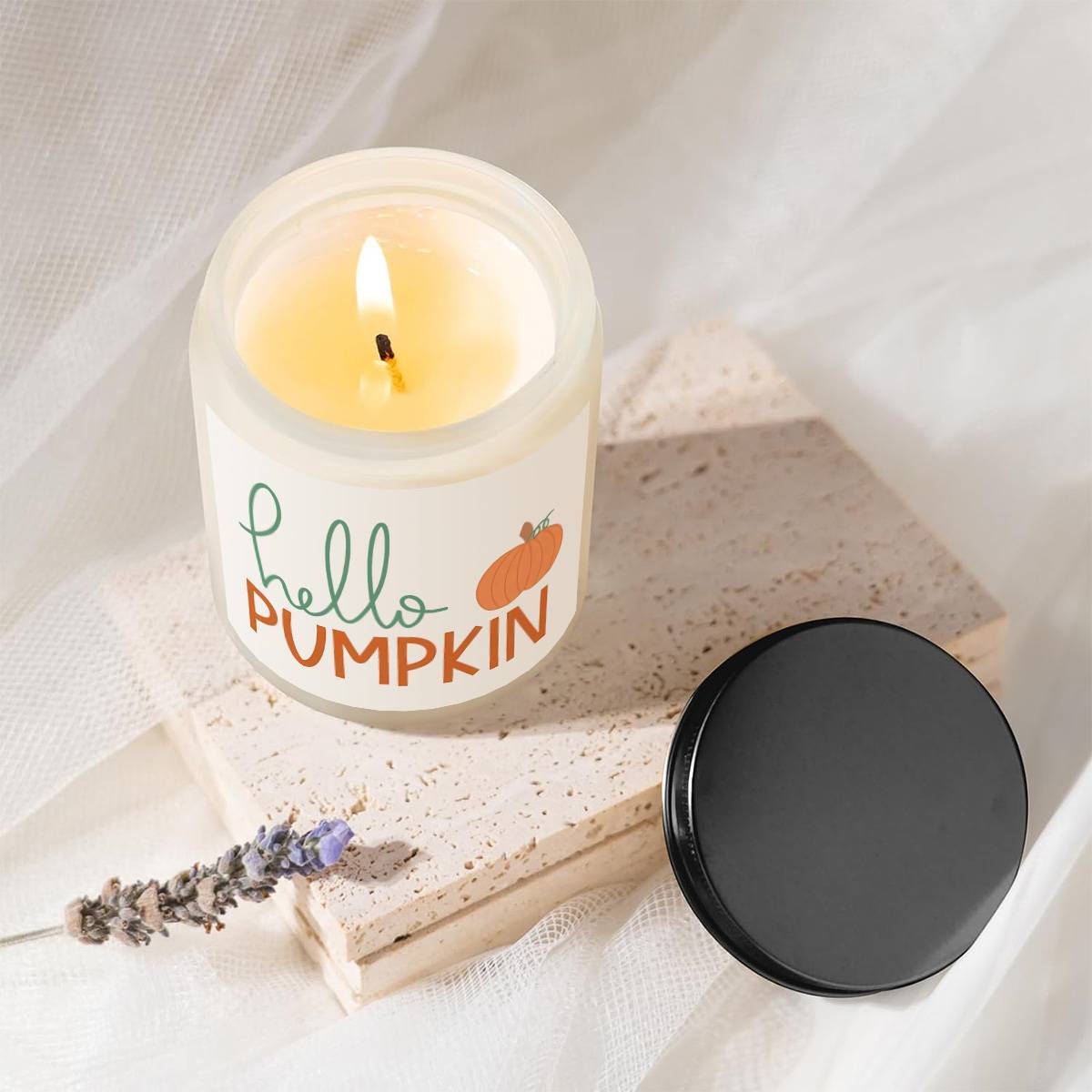 Hello Pumpkin Scented Candle Fall AutumnThemed Orange Terracotta Burnt Rustic Farmhouse September October Harvest Thanksgiving Day Decoration Gift for Women Woman Hostess Friends Her Mom Wife Grandma Cute Items Essenti Lootquake LLC