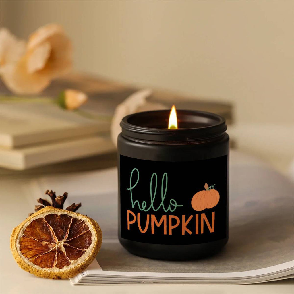 Hello Pumpkin Scented Candle Fall AutumnThemed Orange Terracotta Burnt Rustic Farmhouse September October Harvest Thanksgiving Day Decoration Gift for Women Woman Hostess Friends Her Mom Wife Grandma Cute Items Essenti Lootquake LLC