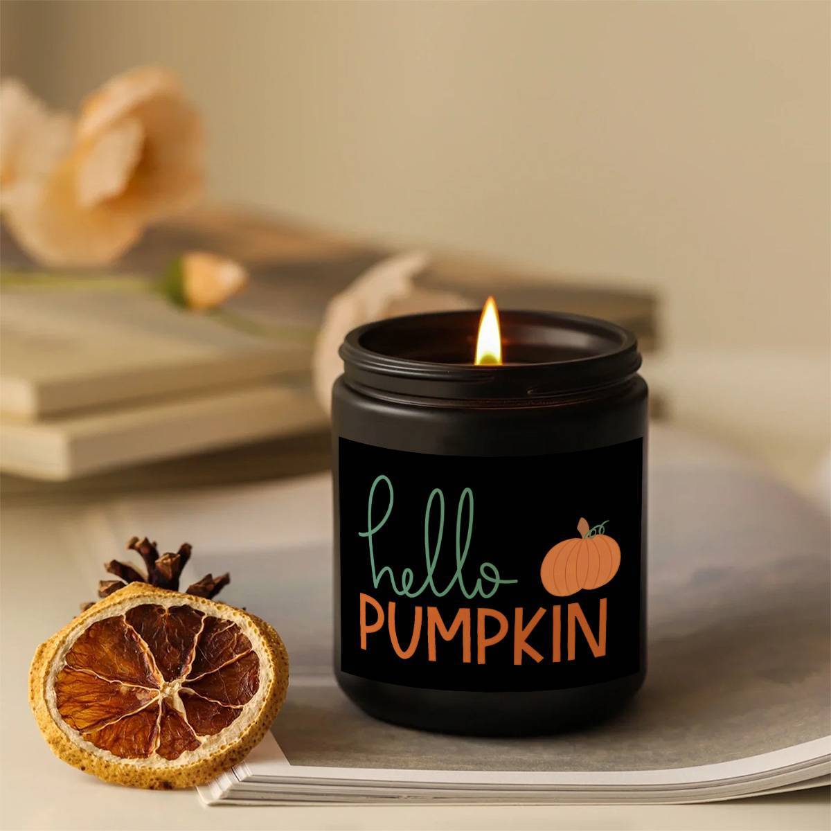 Hello Pumpkin Scented Candle Fall AutumnThemed Orange Terracotta Burnt Rustic Farmhouse September October Harvest Thanksgiving Day Decoration Gift for Women Woman Hostess Friends Her Mom Wife Grandma Cute Items Essenti Lootquake LLC