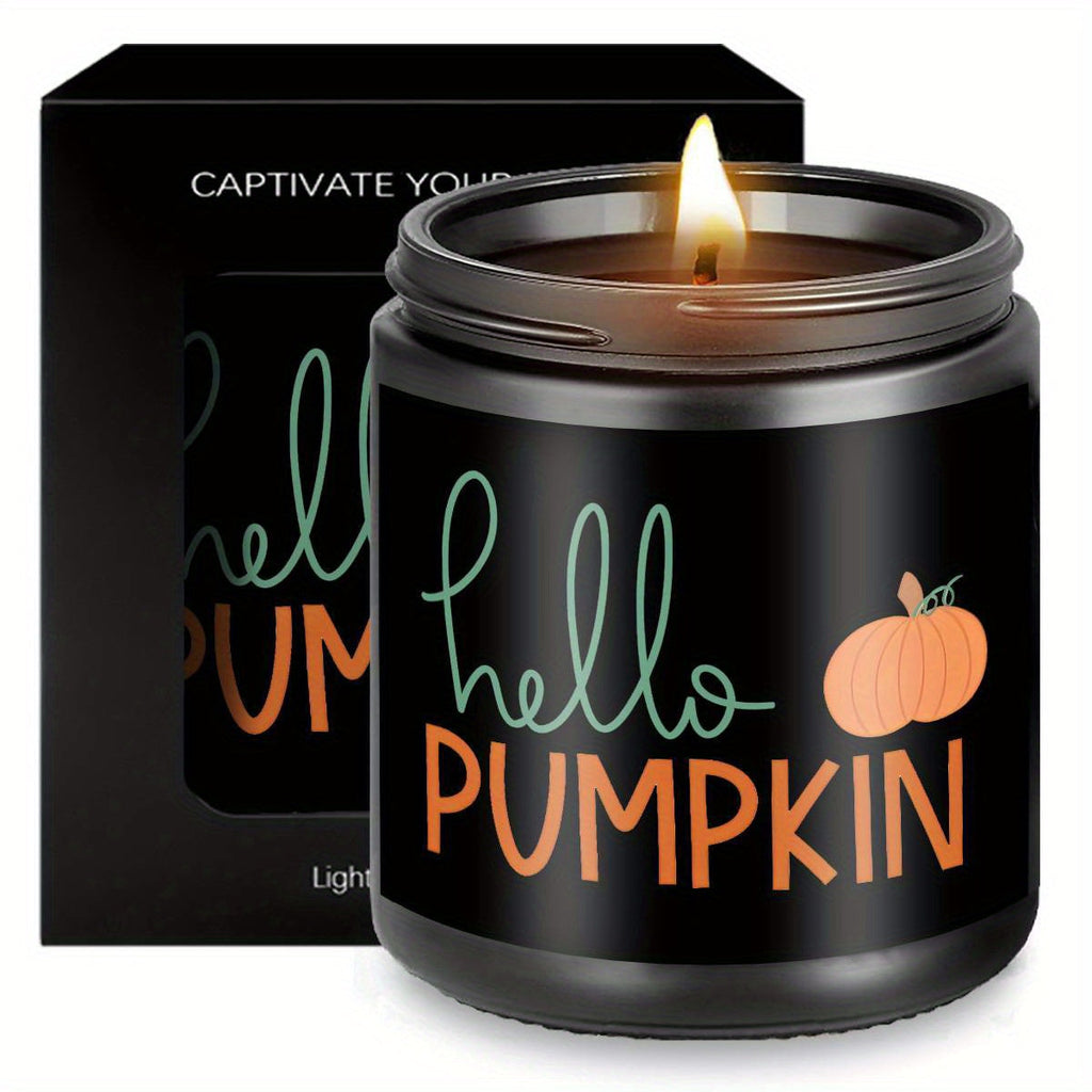 Hello Pumpkin Scented Candle Fall AutumnThemed Orange Terracotta Burnt Rustic Farmhouse September October Harvest Thanksgiving Day Decoration Gift for Women Woman Hostess Friends Her Mom Wife Grandma Cute Items Essenti Lootquake LLC