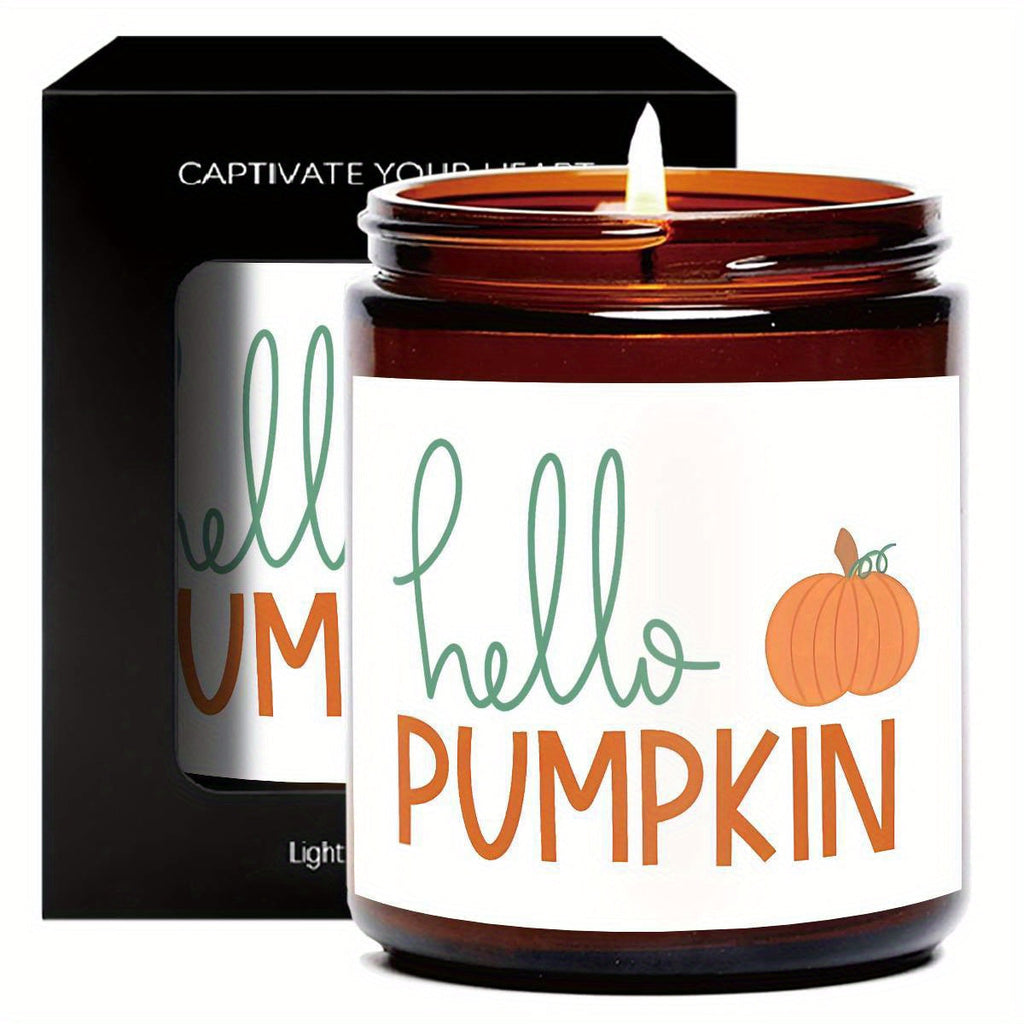 Hello Pumpkin Scented Candle Fall AutumnThemed Orange Terracotta Burnt Rustic Farmhouse September October Harvest Thanksgiving Day Decoration Gift for Women Woman Hostess Friends Her Mom Wife Grandma Cute Items Essenti Lootquake LLC