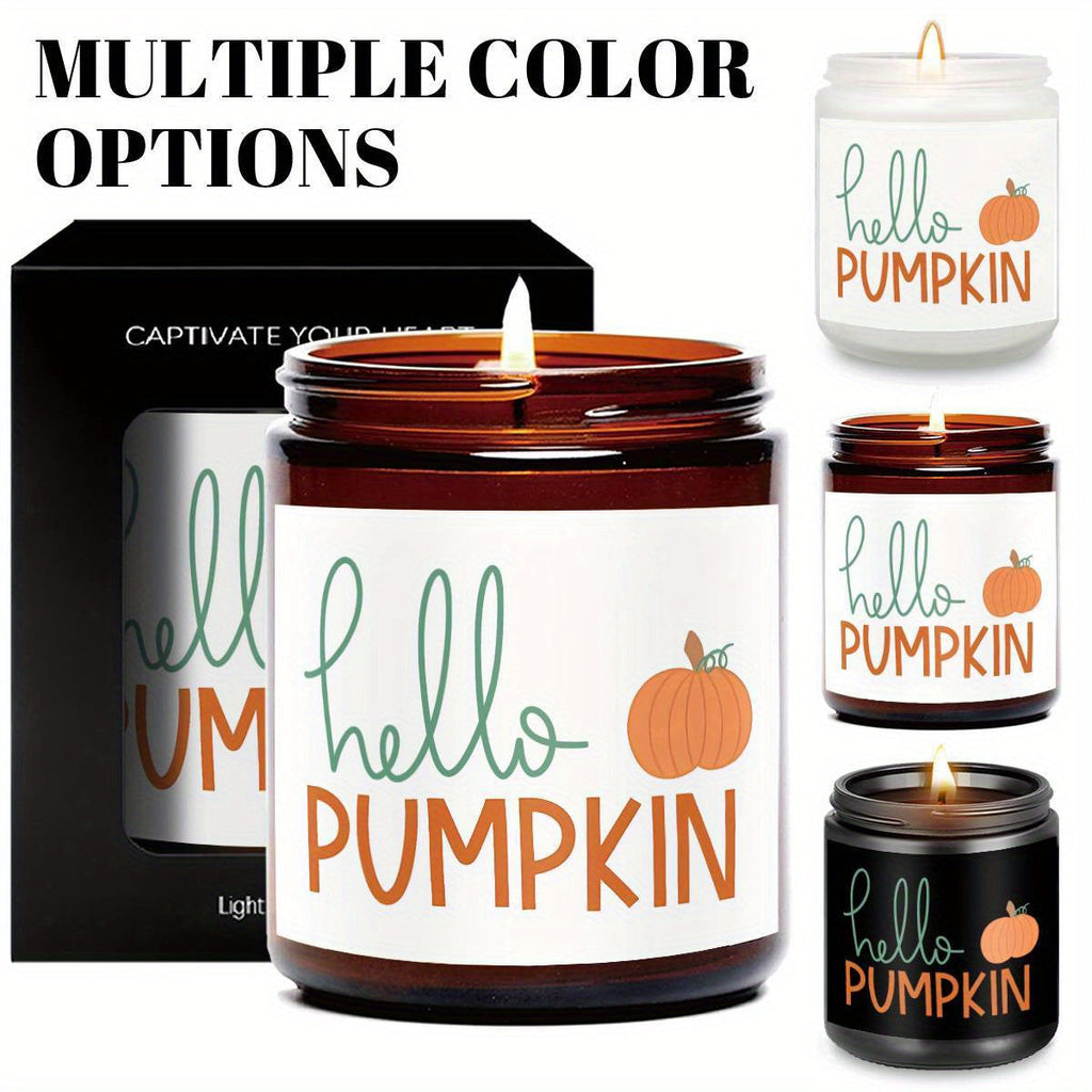 Hello Pumpkin Scented Candle Fall AutumnThemed Orange Terracotta Burnt Rustic Farmhouse September October Harvest Thanksgiving Day Decoration Gift for Women Woman Hostess Friends Her Mom Wife Grandma Cute Items Essenti Lootquake LLC