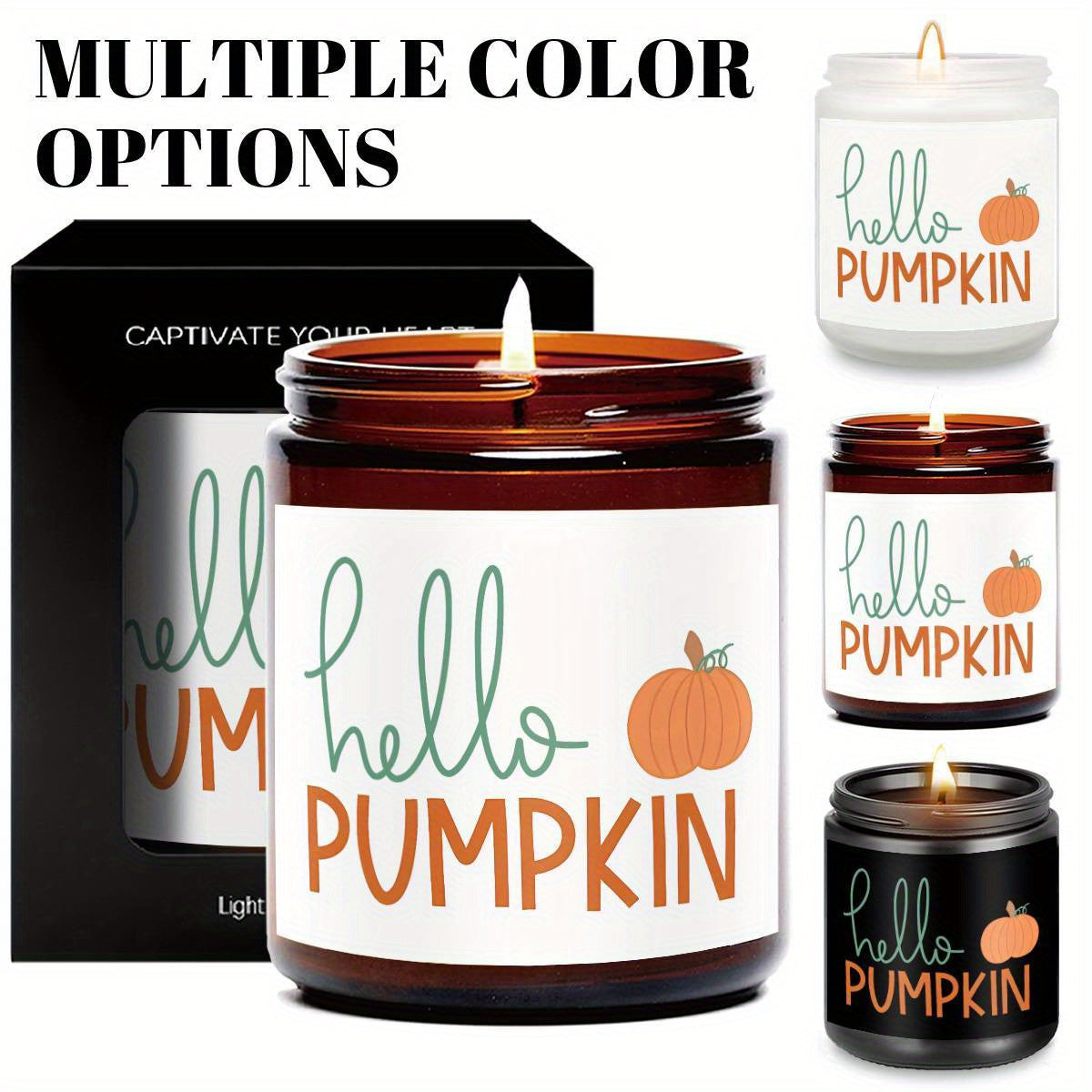 Hello Pumpkin Scented Candle Fall AutumnThemed Orange Terracotta Burnt Rustic Farmhouse September October Harvest Thanksgiving Day Decoration Gift for Women Woman Hostess Friends Her Mom Wife Grandma Cute Items Essenti Lootquake LLC