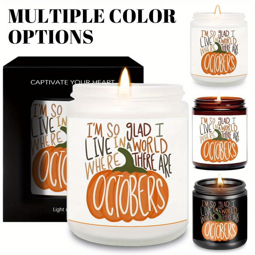 Hello October Scented Candle Fall AutumnThemed Pumpkin Orange Terracotta Burnt Rustic Farmhouse Harvest Thanksgiving Day Decoration Gift for Women Woman Hostess Friends Her Mom Wife Grandma Cute Items Home Decoration E Lootquake LLC