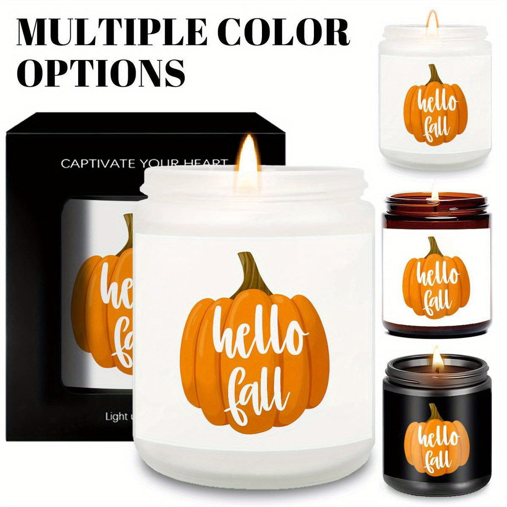 Hello Fall Scented Candle Autumn Themed Pumpkin Orange Terracotta Burnt Rustic Farmhouse September October Harvest Thanksgiving Day Decoration Gift for Home Women Hostess Men Friends Her Mom Wife Grandma Cute Items Ess Lootquake LLC