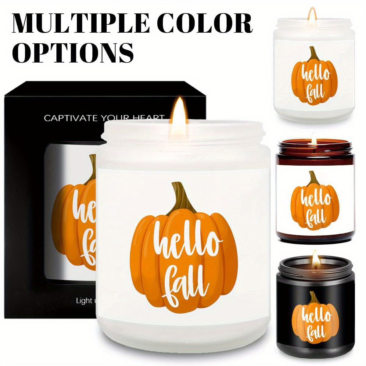Hello Fall Scented Candle Autumn Themed Pumpkin Orange Terracotta Burnt Rustic Farmhouse September October Harvest Thanksgiving Day Decoration Gift for Home Women Hostess Men Friends Her Mom Wife Grandma Cute Items Ess Lootquake LLC