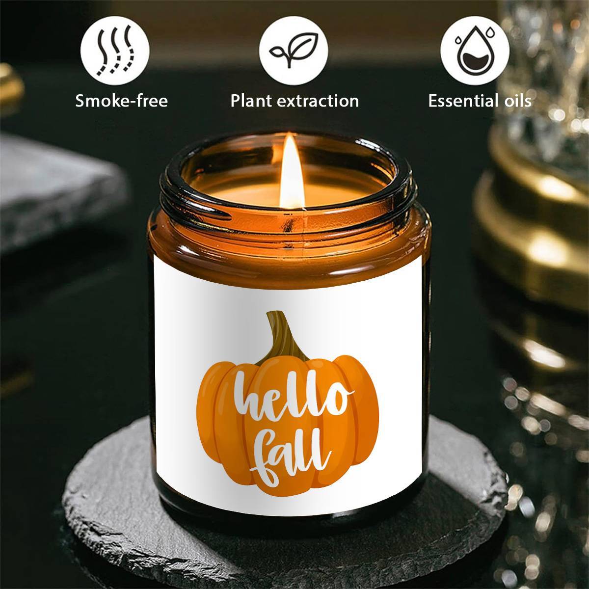 Hello Fall Scented Candle Autumn Themed Pumpkin Orange Terracotta Burnt Rustic Farmhouse September October Harvest Thanksgiving Day Decoration Gift for Home Women Hostess Men Friends Her Mom Wife Grandma Cute Items Ess Lootquake LLC