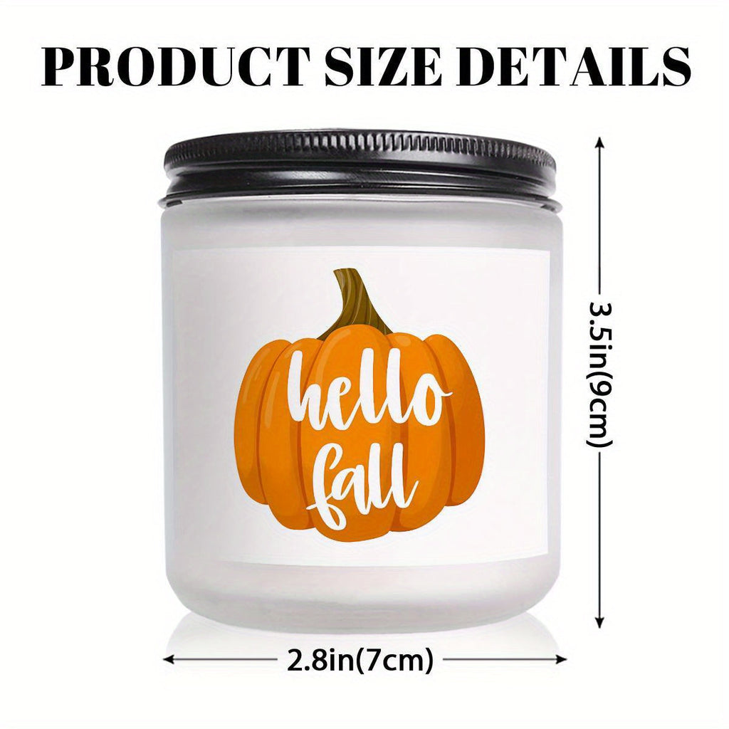 Hello Fall Scented Candle Autumn Themed Pumpkin Orange Terracotta Burnt Rustic Farmhouse September October Harvest Thanksgiving Day Decoration Gift for Home Women Hostess Men Friends Her Mom Wife Grandma Cute Items Ess Lootquake LLC