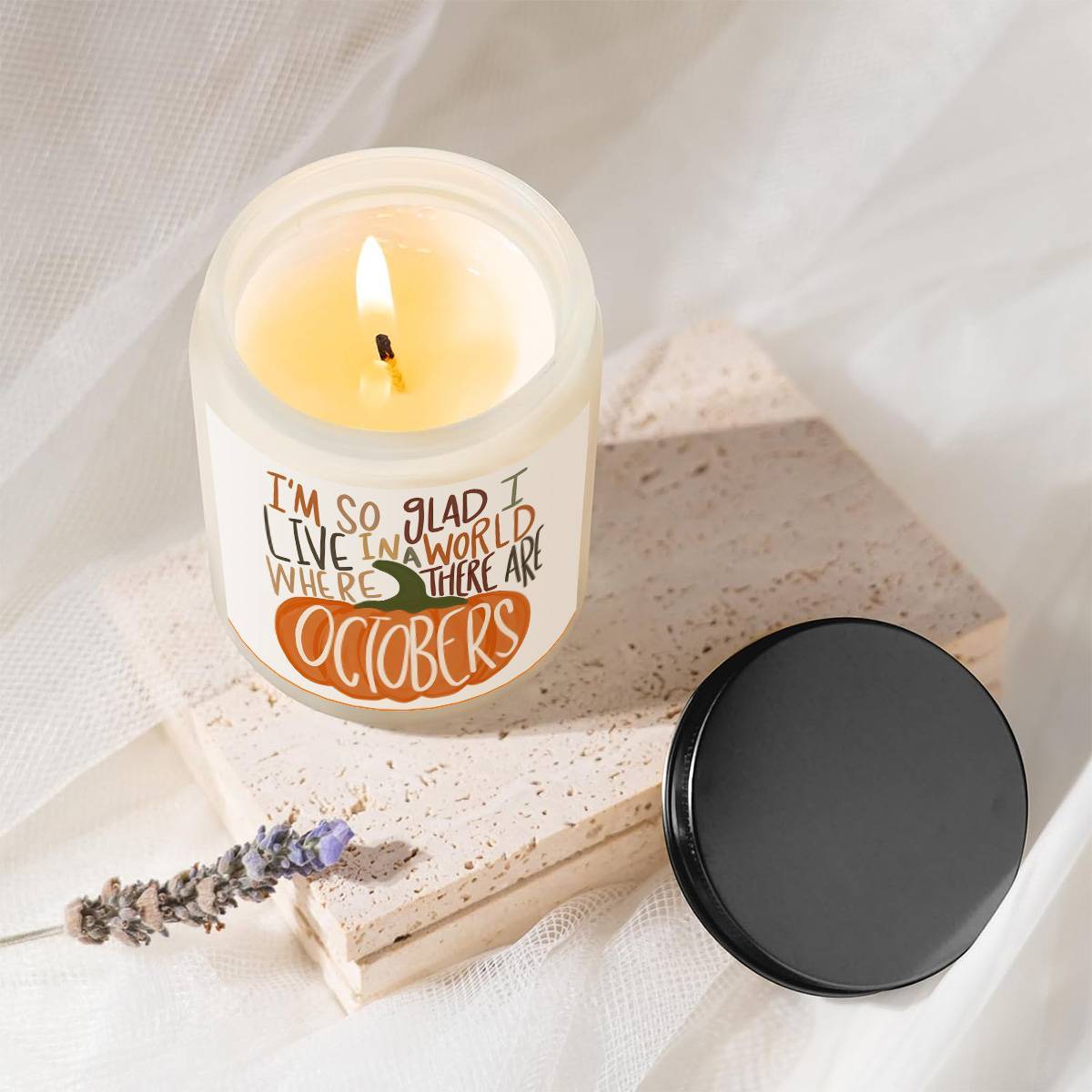 Hello October Scented Candle Fall AutumnThemed Pumpkin Orange Terracotta Burnt Rustic Farmhouse Harvest Thanksgiving Day Decoration Gift for Women Woman Hostess Friends Her Mom Wife Grandma Cute Items Home Decoration E Lootquake LLC