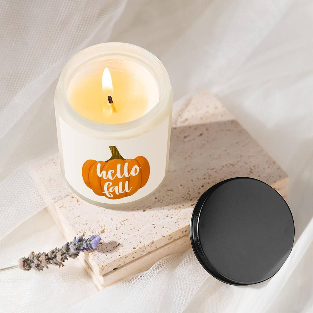 Hello Fall Scented Candle Autumn Themed Pumpkin Orange Terracotta Burnt Rustic Farmhouse September October Harvest Thanksgiving Day Decoration Gift for Home Women Hostess Men Friends Her Mom Wife Grandma Cute Items Ess Lootquake LLC