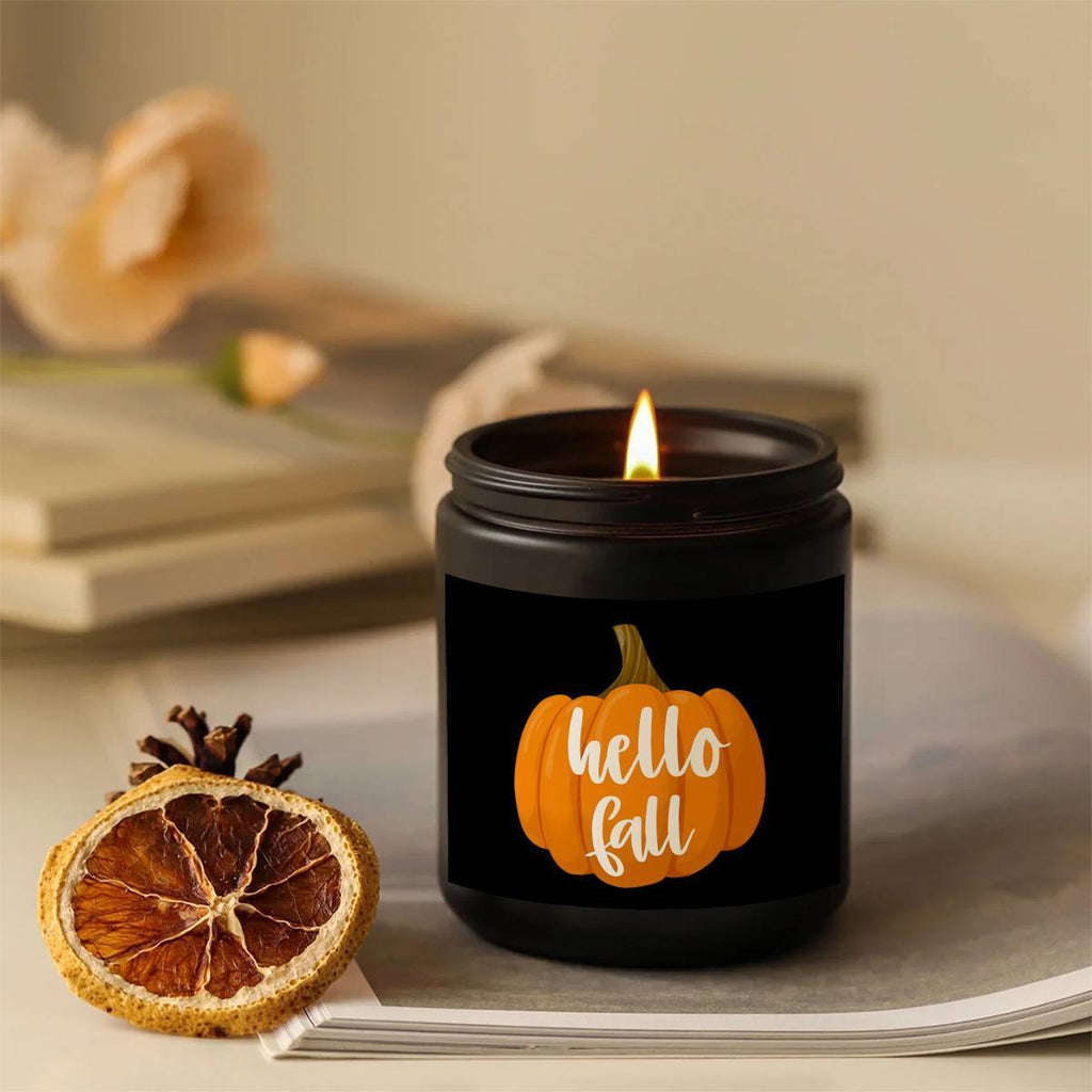 Hello Fall Scented Candle Autumn Themed Pumpkin Orange Terracotta Burnt Rustic Farmhouse September October Harvest Thanksgiving Day Decoration Gift for Home Women Hostess Men Friends Her Mom Wife Grandma Cute Items Ess Lootquake LLC