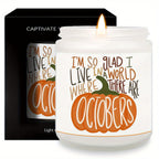 Hello October Scented Candle Fall AutumnThemed Pumpkin Orange Terracotta Burnt Rustic Farmhouse Harvest Thanksgiving Day Decoration Gift for Women Woman Hostess Friends Her Mom Wife Grandma Cute Items Home Decoration E Lootquake LLC