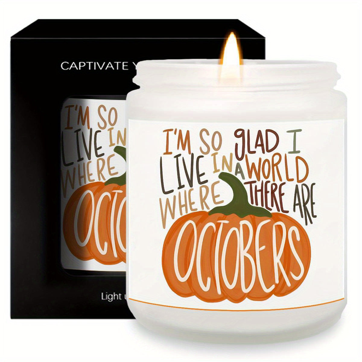 Hello October Scented Candle Fall AutumnThemed Pumpkin Orange Terracotta Burnt Rustic Farmhouse Harvest Thanksgiving Day Decoration Gift for Women Woman Hostess Friends Her Mom Wife Grandma Cute Items Home Decoration E Lootquake LLC