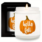 Hello Fall Scented Candle Autumn Themed Pumpkin Orange Terracotta Burnt Rustic Farmhouse September October Harvest Thanksgiving Day Decoration Gift for Home Women Hostess Men Friends Her Mom Wife Grandma Cute Items Ess Lootquake LLC