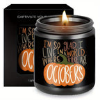 Hello October Scented Candle Fall AutumnThemed Pumpkin Orange Terracotta Burnt Rustic Farmhouse Harvest Thanksgiving Day Decoration Gift for Women Woman Hostess Friends Her Mom Wife Grandma Cute Items Home Decoration E Lootquake LLC