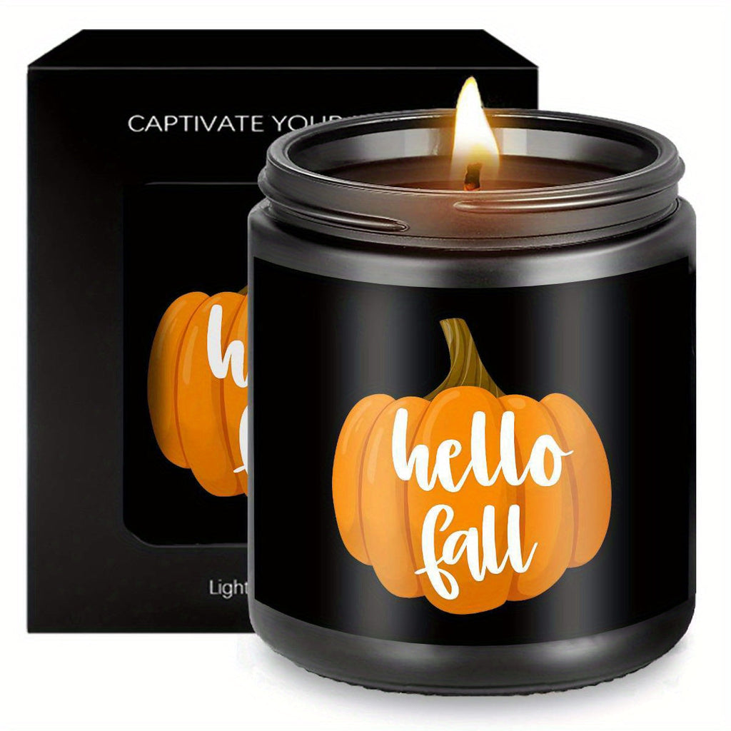 Hello Fall Scented Candle Autumn Themed Pumpkin Orange Terracotta Burnt Rustic Farmhouse September October Harvest Thanksgiving Day Decoration Gift for Home Women Hostess Men Friends Her Mom Wife Grandma Cute Items Ess Lootquake LLC