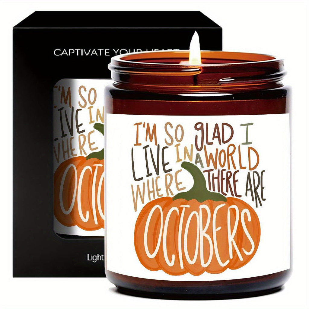 Hello October Scented Candle Fall AutumnThemed Pumpkin Orange Terracotta Burnt Rustic Farmhouse Harvest Thanksgiving Day Decoration Gift for Women Woman Hostess Friends Her Mom Wife Grandma Cute Items Home Decoration E Lootquake LLC