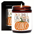 Hello October Scented Candle Fall AutumnThemed Pumpkin Orange Terracotta Burnt Rustic Farmhouse Harvest Thanksgiving Day Decoration Gift for Women Woman Hostess Friends Her Mom Wife Grandma Cute Items Home Decoration E Lootquake LLC