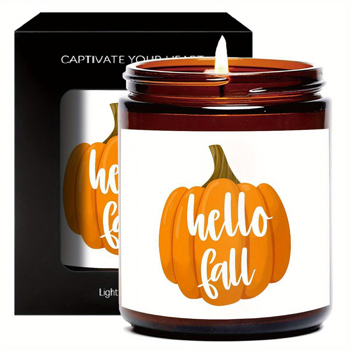 Hello Fall Scented Candle Autumn Themed Pumpkin Orange Terracotta Burnt Rustic Farmhouse September October Harvest Thanksgiving Day Decoration Gift for Home Women Hostess Men Friends Her Mom Wife Grandma Cute Items Ess Lootquake LLC